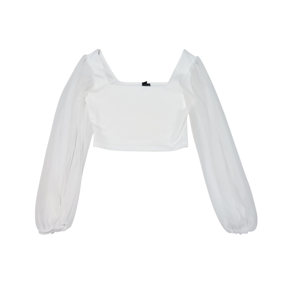 Windsor Sheer Crop Top Long Sleeve Blouse Size M White. Very Cute Design